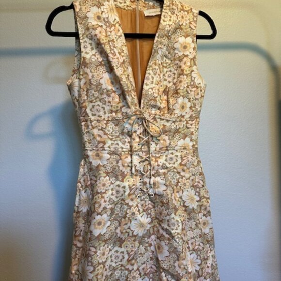 Zimmermann Zippy 100% Linen Luxury Lace-Up Mini Dress Women's Size 0 - Picture 1 of 7